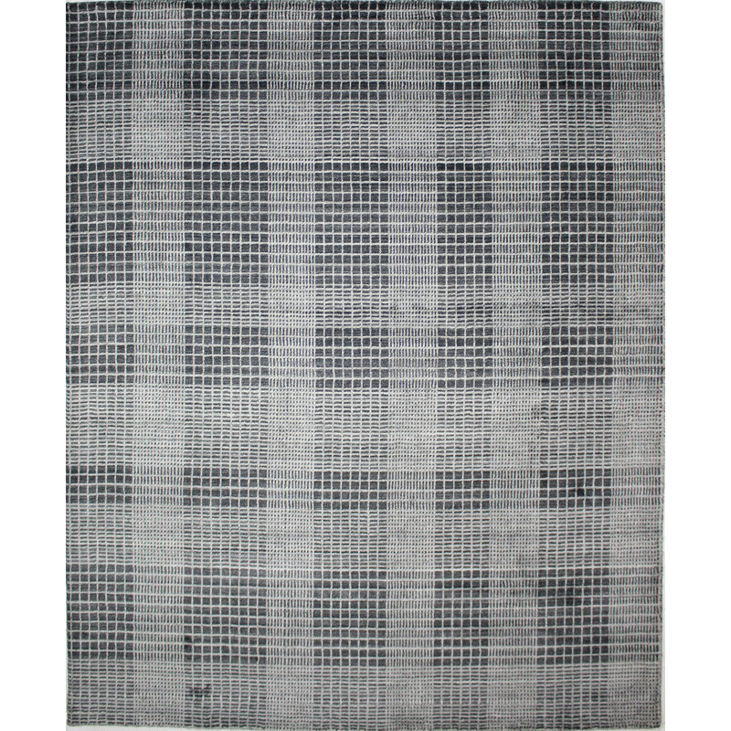 Tapis tissé à la main | Tapis en laine et bambou en soie moderne | Tapis d'intérieur gris anthracite de 9 mm d'épaisseur