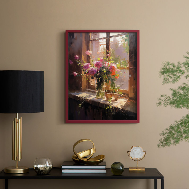 Reproduction encadrée FLORAL Series DCCLxxvii - bois massif, Rouge, H 21 po x l 17 po