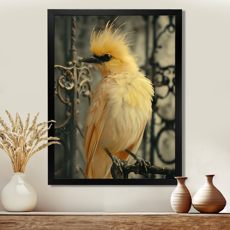 Élégance d'oiseaux en cage jaune et noir, Toile encadrée noire simple, H 40 po x l 30 po x P 1,5 po