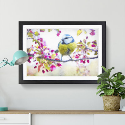 Blue Tit Bird In Spring Painting - Single Picture Frame Print on MDF
