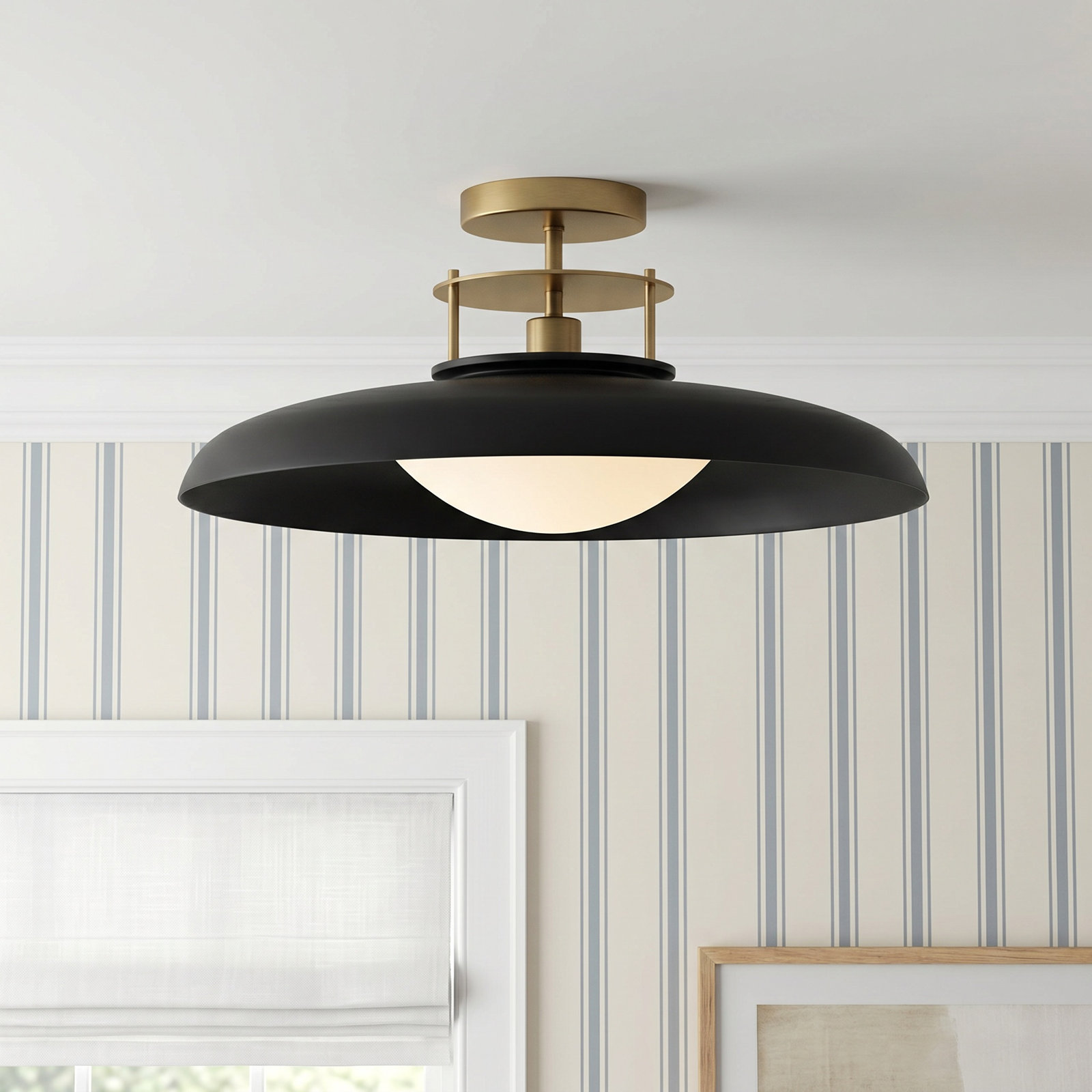 Jude Single Light Semi Flush Mount, Black, Black