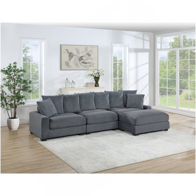 Contemporary Dark Gray 4Pc Modular Sectional Set Corduroy Couch LAF & RAF Chairs Armless Chair Ottoman Living Room Furniture