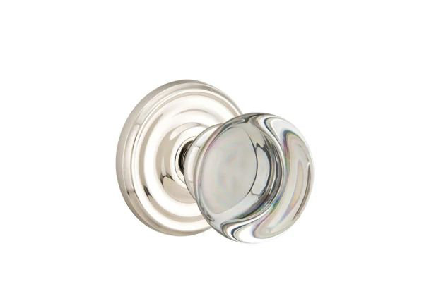Ensemble de mortaise intérieure Emtek Passage avec rosette régulière et bouton de verre Providence (droite), Nickel poli