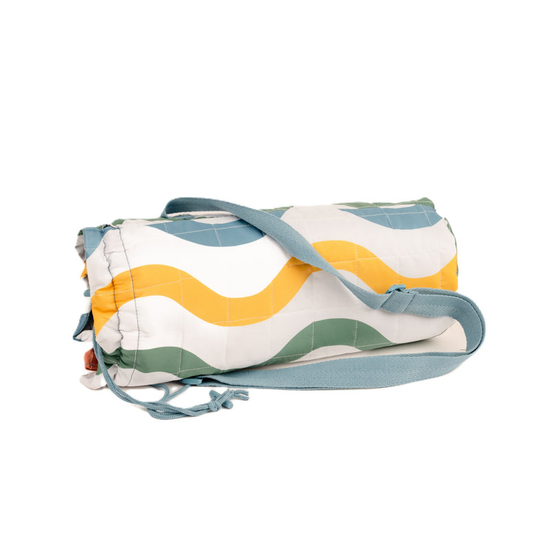Portofino Large Picnic Blanket Wavy Stripe(with Waterproof Backing) 1.5 X 1.5m With Scalloped Edge And Duffle Bag