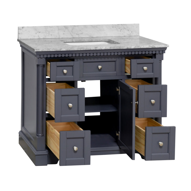 Ensemble de meuble-lavabo simple 42 po Fossen, Gris marine, Marbre de Carrare