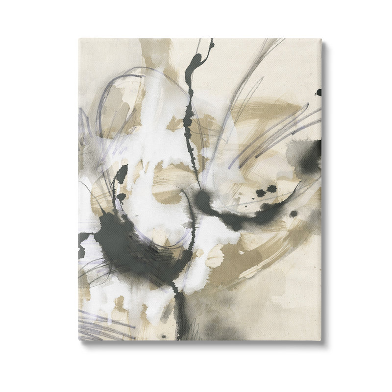 "Cadre simple abstrait noir et beige fluide" par June Erica Vess sur toile, H 40 po x l 30 po