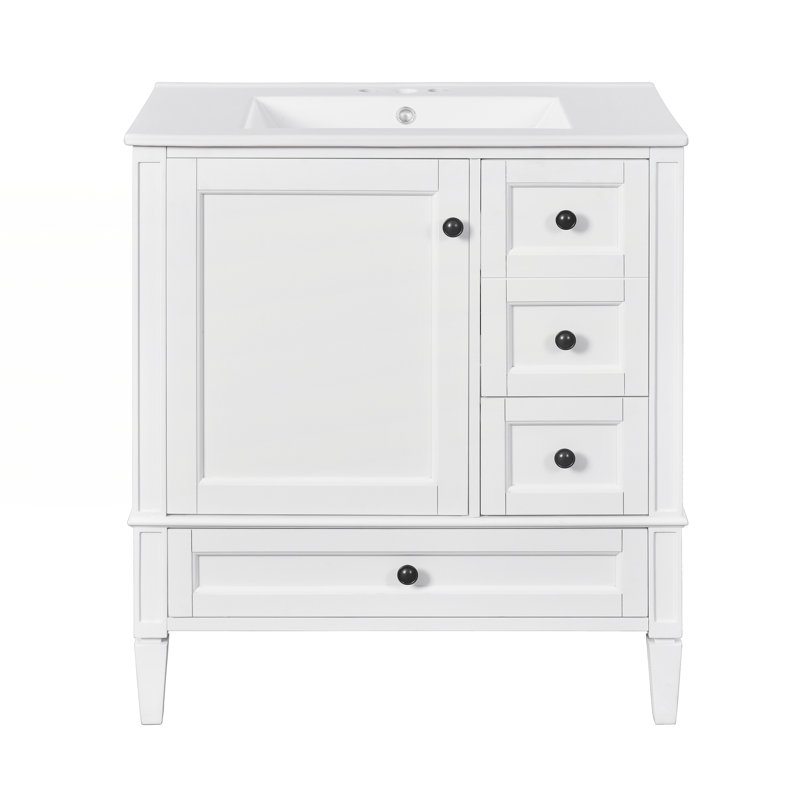 Meuble-lavabo 30 po avec lavabo en céramique, Blanc, Noir, noir, noir, noir