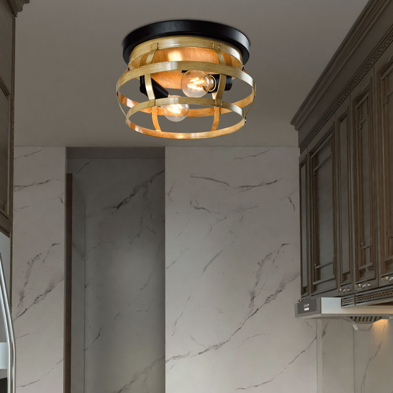 2 - Light 11.81" Caged Unique/Statement Urn Bell Drum Flush Mount