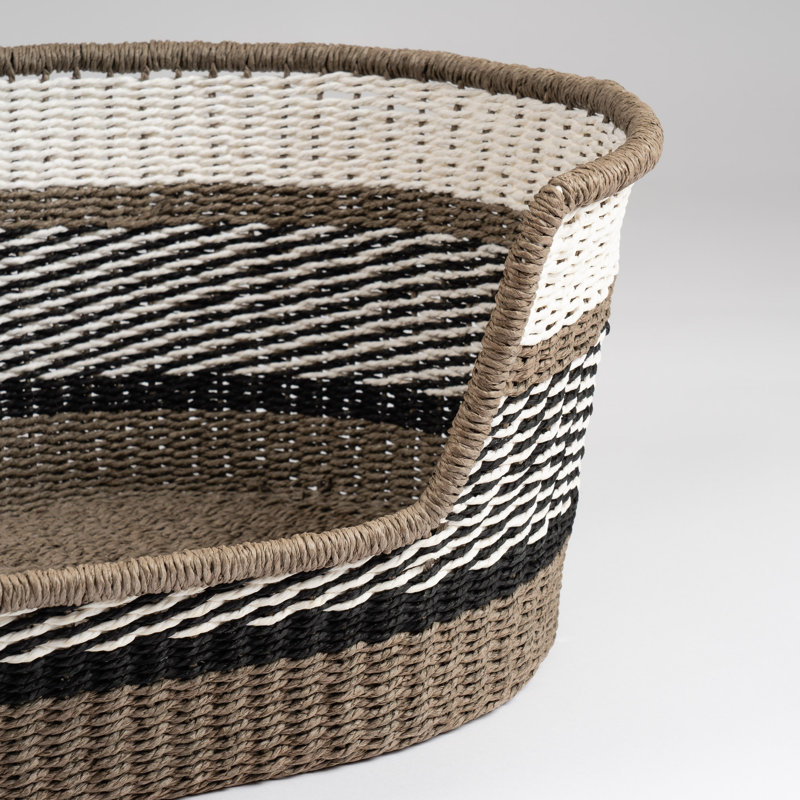 Grey Stripe Woven Pet Bed with mat, 24cm H x 64cm W x 42cm D, Small (11 -25 lbs)