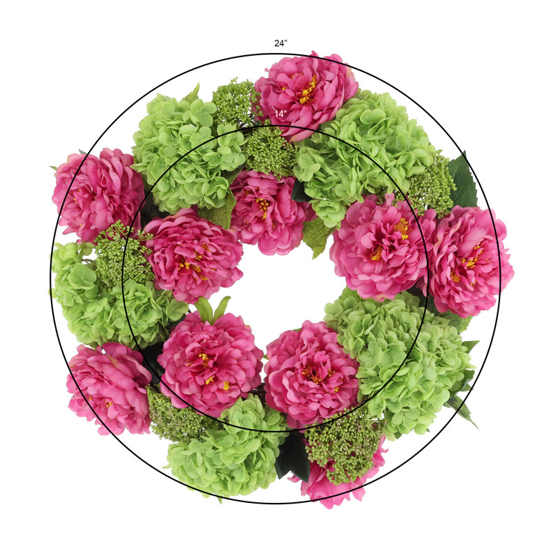 24" Real-Touch Hydrangea Wreath with Peonies and Sedum
