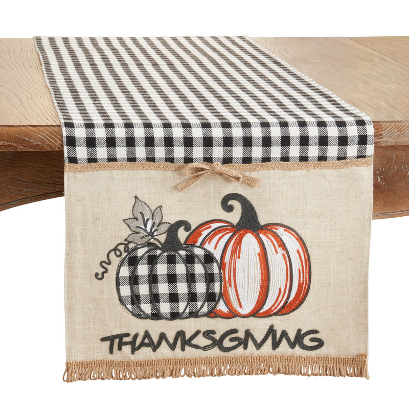 Plaid Thanksgiving Pumpkins Polyester Table Runner