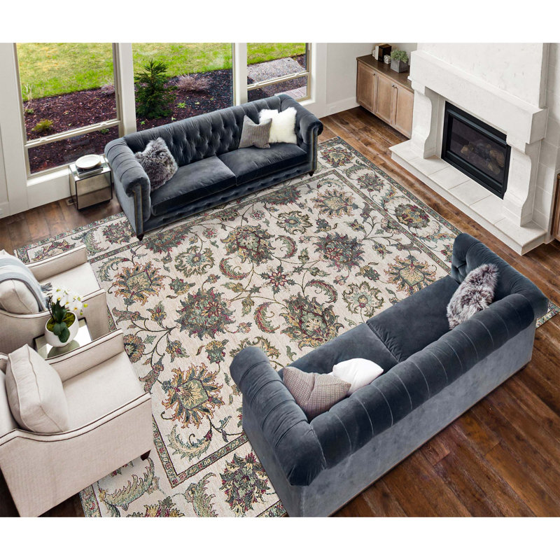 Tapis crème et crème noué à la main de haute qualité