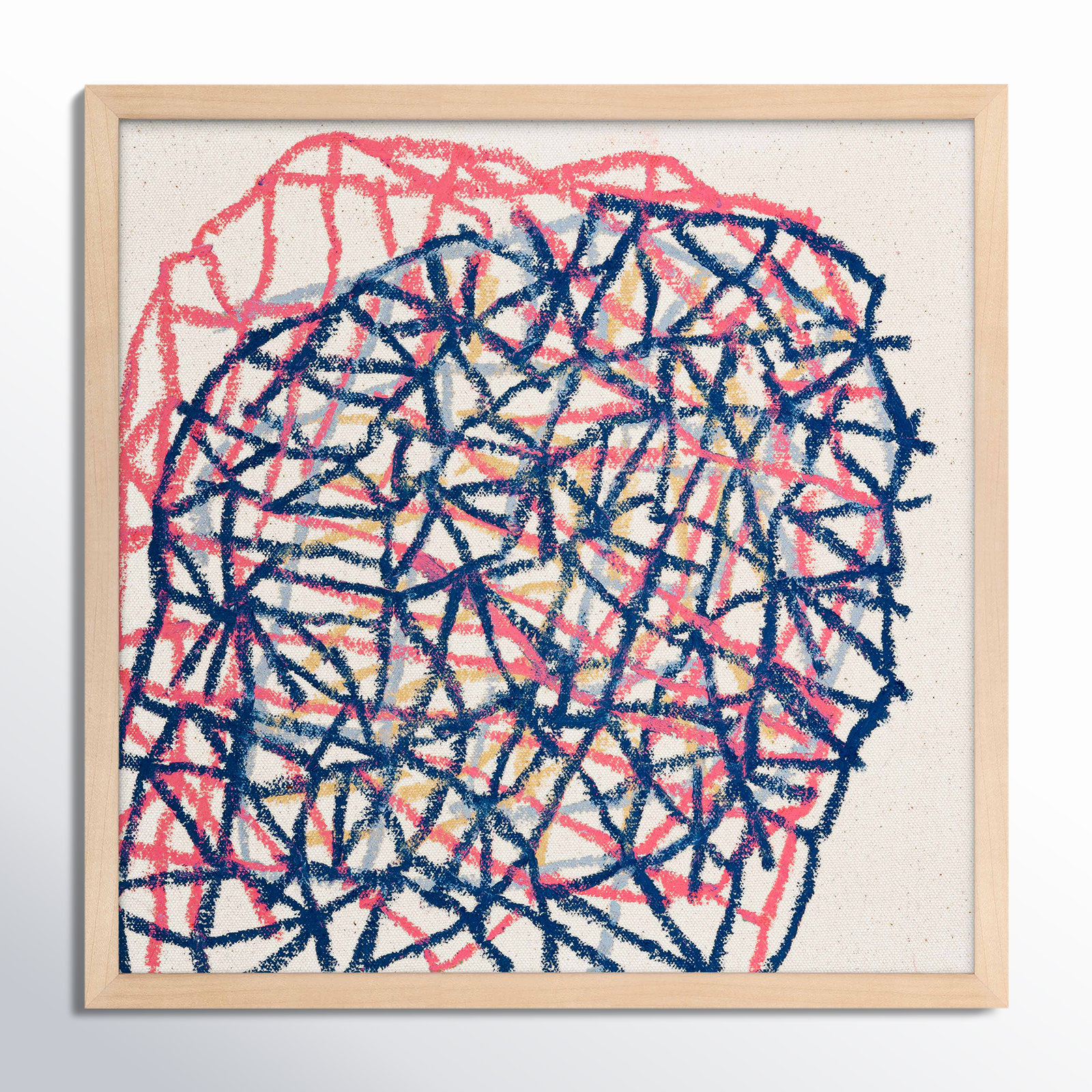 Drewes "Pink Tangle" Print by Stephanie Dennis, 16" H x 16" W  x 1.25" D, Maple