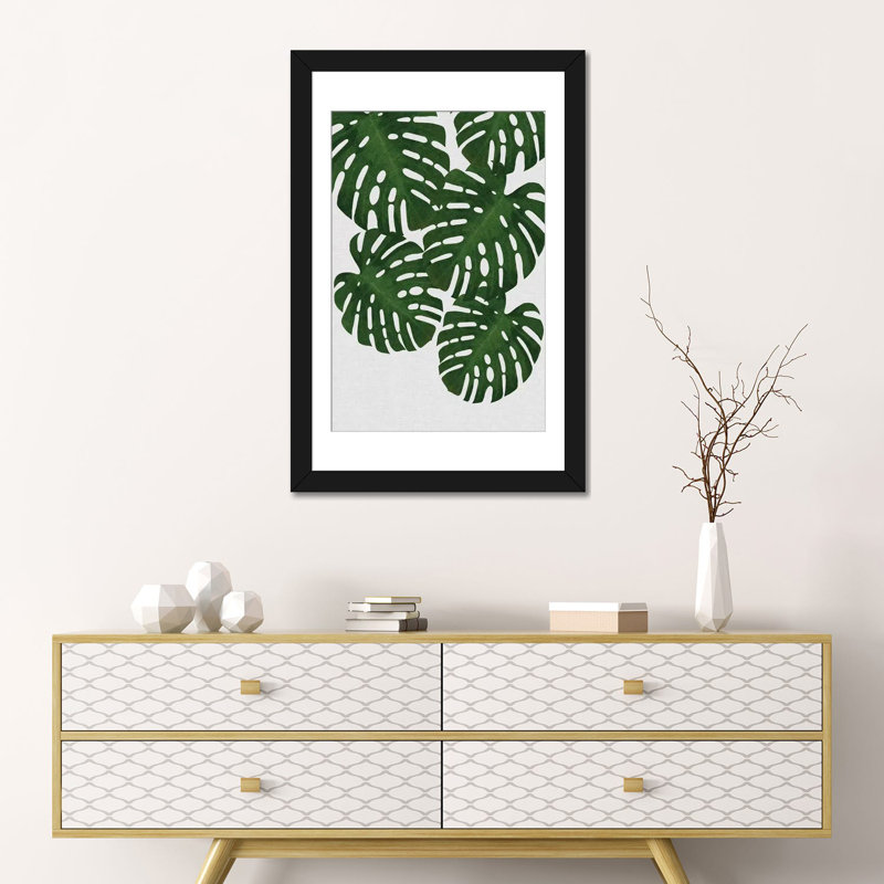 « monstera leaf ii », reproduction d’impression sur toile en vert, H 24 po x l 16 po x P 1 po, Papier d'art encadré noir