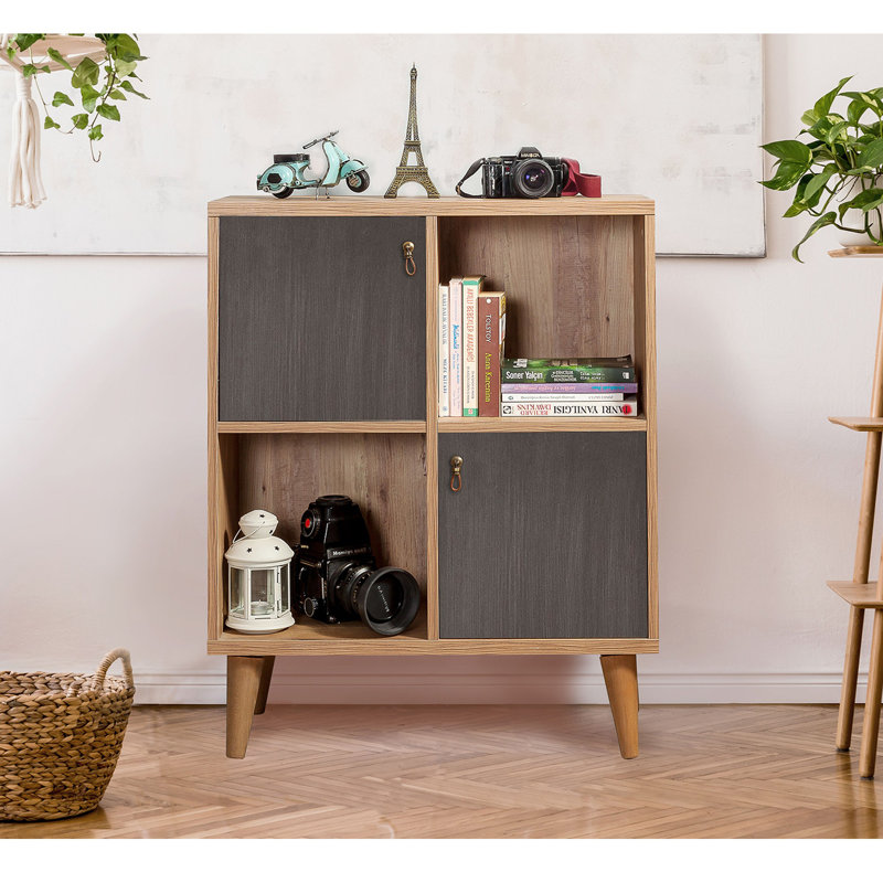 Uttoxeter 95cm H x 77cm W Cube Bookcase, Natural/Grey
