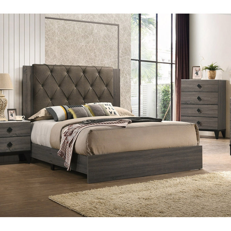 Structure de lit contemporaine 1pc, Gris, Grand lit