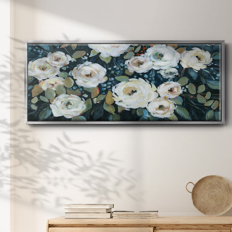 Moonlit Garden I- Framed Canvas, 12" H x 30" W