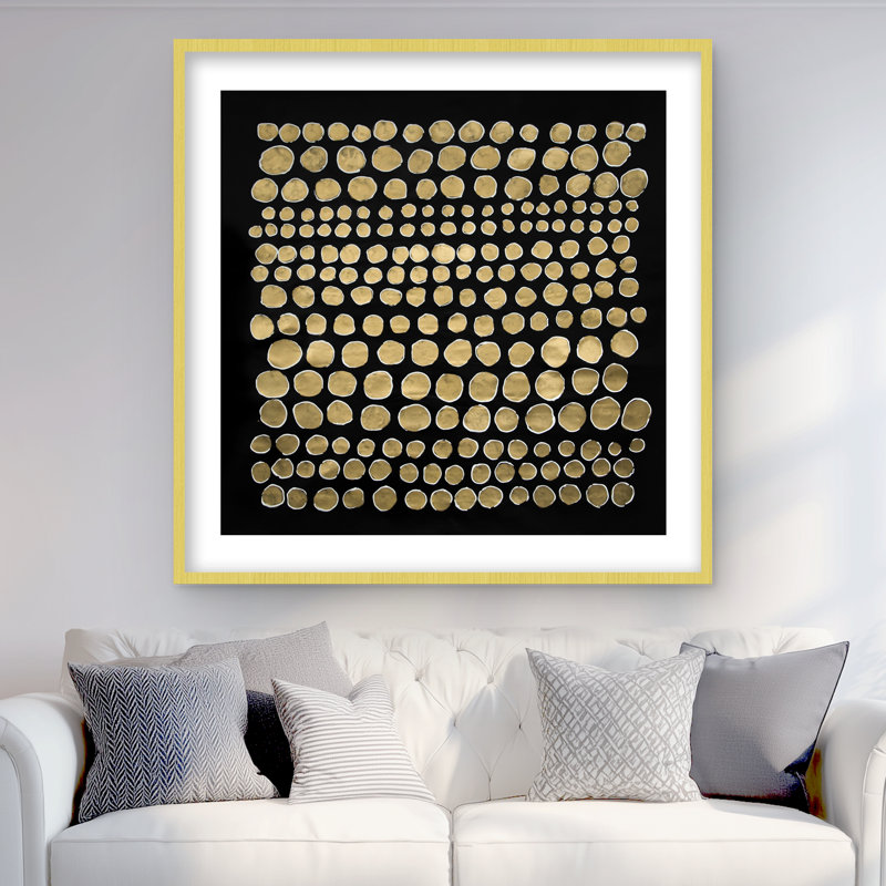Pois sur fond doré - impression matte encadrée minimaliste pour la décoration intérieure, H 36 po x l 36 po, Doré
