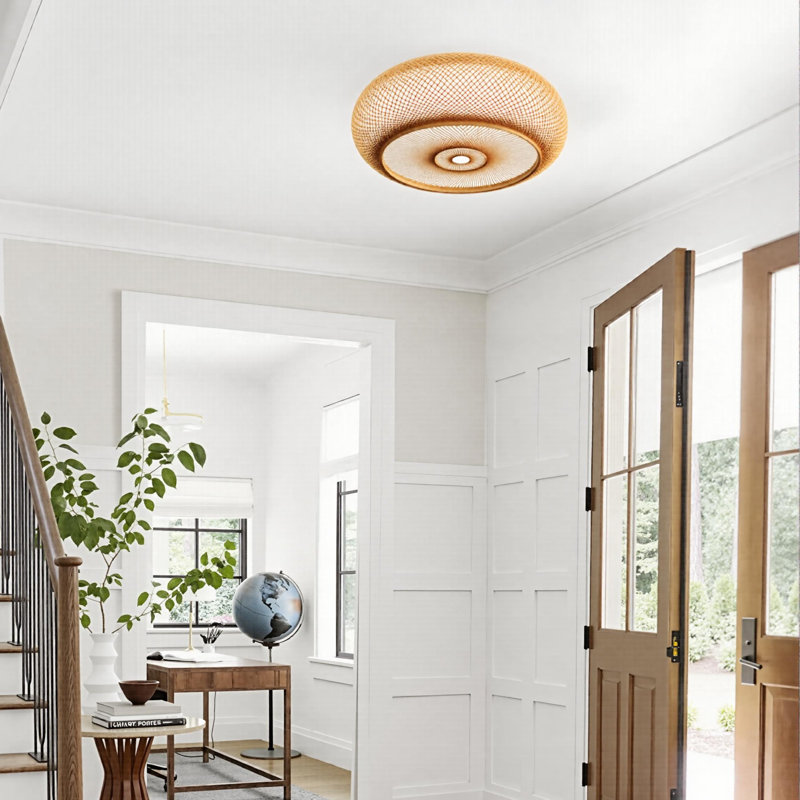 Plafonnier semi-encastré en bambou, H 7,08 po x l 19,68 po x P 19,68 po