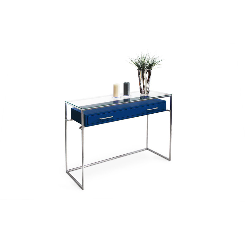 Koyande 110cm Glass Top Console Table, Chrome/Blue