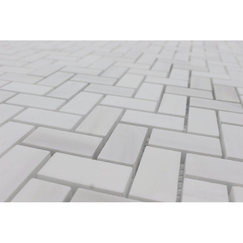 1" x 2" Marble Herringbone Mosaic Wall & Floor Tile, Bianco Dolomite