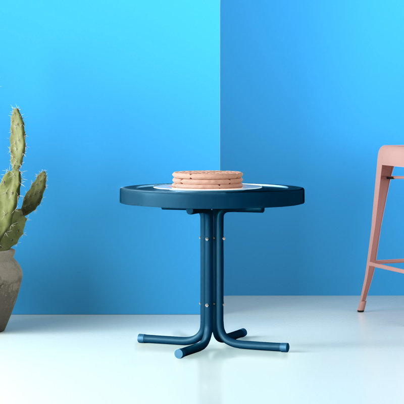 Alanna Round Metal Outdoor Side Table , 22'' in. W 22'' in. D, Navy Gloss