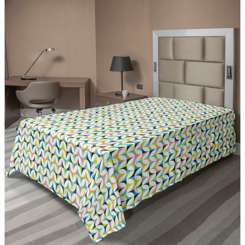 Drap plat moderne de style bohème Ambesonne, Drap plat pour lit simple, Yellow/Green/Lilac/Blue Geometric