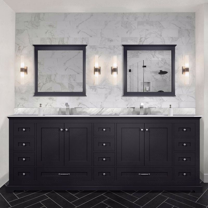 Meuble-lavabo double 84 po x 22 po, comptoir en marbre de Carrare, Espresso, Marbre de Carrare blanc