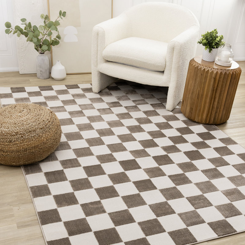 Tapis d'intérieur à carreaux brun Marshay, Rectangle 7 pi 10 po x 10 pi 5 po