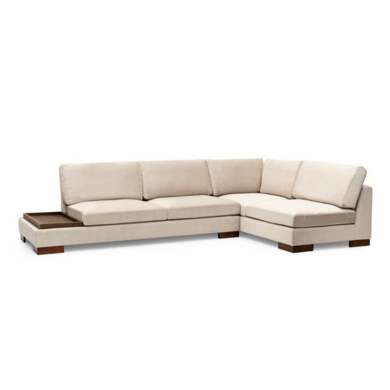 Élégant canapé d'angle avec repose-pieds, beige uni, 123,2 po x 76,0 po x 31,5 po | Structure en bois de hêtre et en carton, tissu 100% polyester | Coussins en mousse souple et en silicone, 2 coussins inclus, parfaits pour les salons de style scandinave et hôtelier