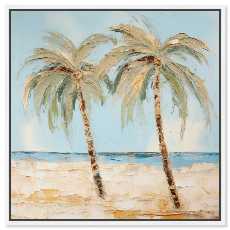 Peinture sur palmiers, art mural tropical par Art Remedy, Cadre blanc, H 13 po x l 13 po
