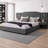 Cocoon Queen Size Upholstered Bed Frame with Velvet Headboard, Vertical Stripe & Button Design, Integrated Bedside Table & Adjustable Lamps, Modern Platform Bed - No Box Spring Needed-2004288350-2003282944