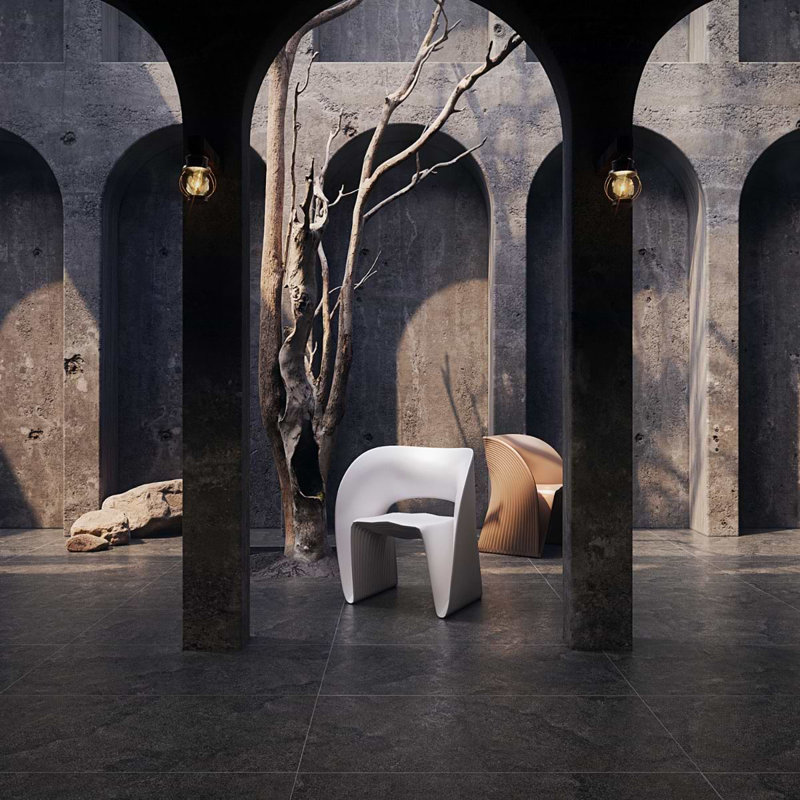 Acadia Charcoal Black 24X48 Limestone Look Matte Porcelain Tile