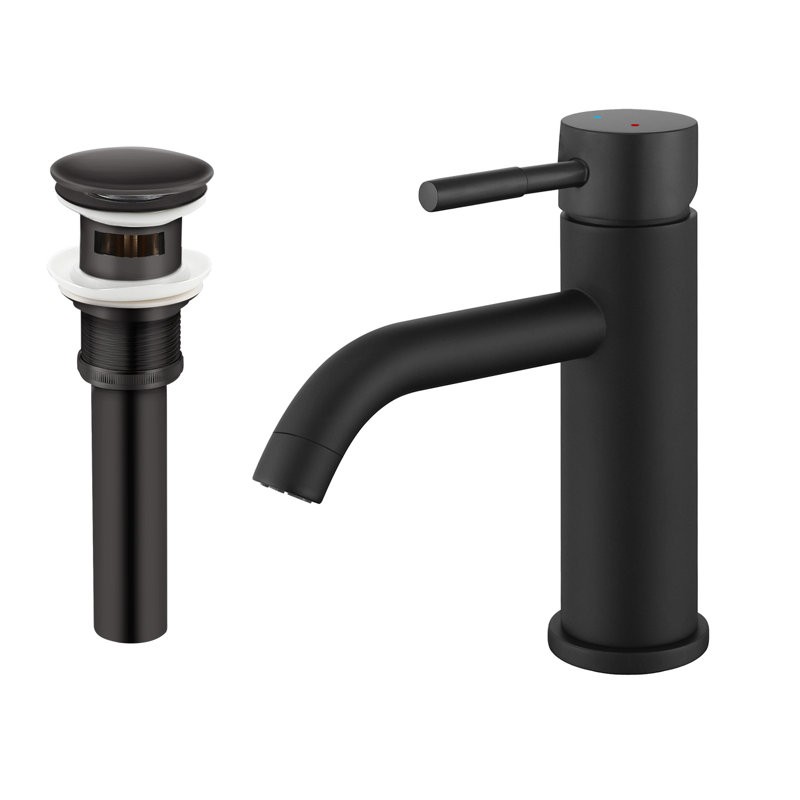 Robinet de salle de bains monotrou avec ensemble de drainage, Noir mat