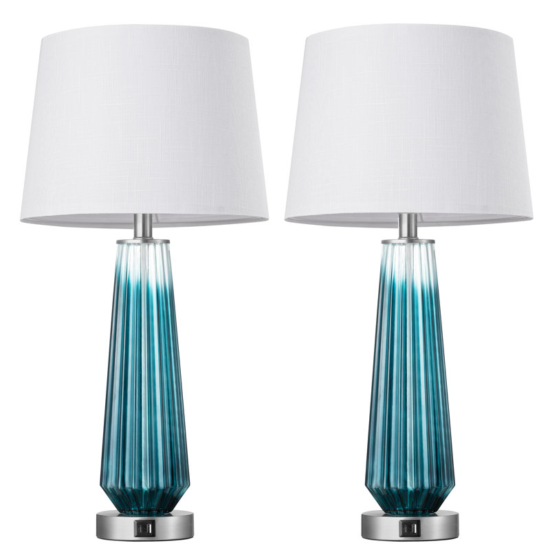 25.2" Gradient Blue Touch Control Table Lamp with USB and Bulb Included