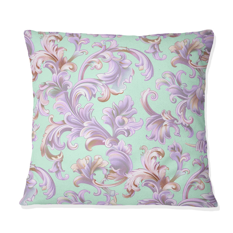 Coussin décoratif floral mauve et bleu glamour, H 18 po x l 18 po