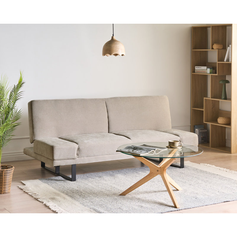 2 Seater Sofa Bed, Beige Chenille