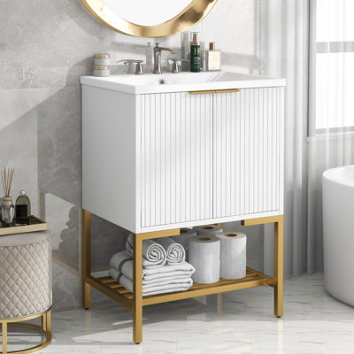 Meuble-lavabo blanc avec tablette Buldan