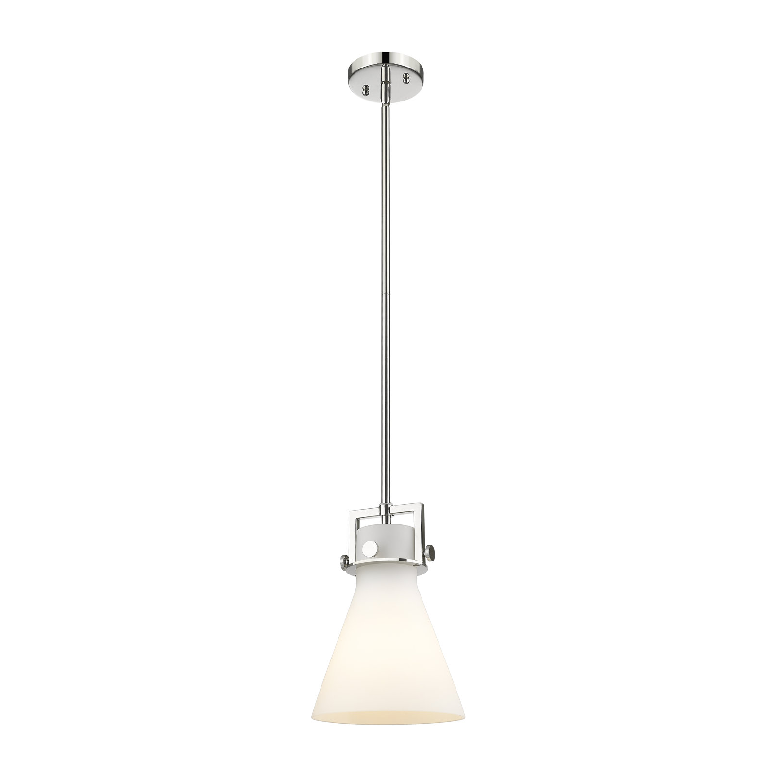 Coterie Single Light Glass Dimmable Pendant, Matte White, Polished Nickel, 11.38" H x 8" W x 8" D