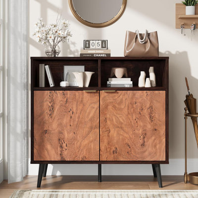 Burl Texture Wooden Buffet Cabinet with Open Shelves