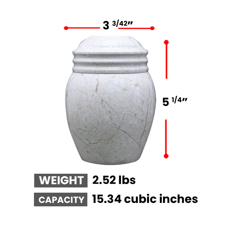 Marble Cremation Urn, 5.25h X 3.75w, 2.52 Lbs, White