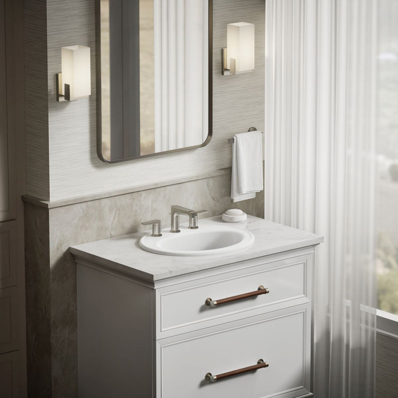 Pennington Ceramic Oval Drop-In Bathroom Sink with Overflow, White, 8'' Centers
