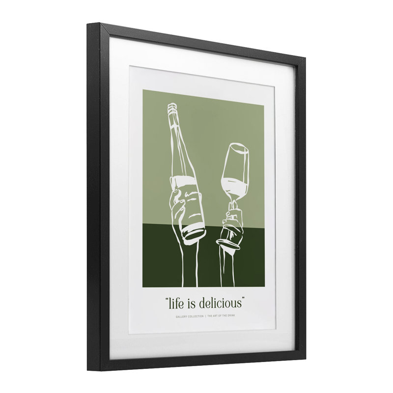 «Green Life Is Delici», reproduction d'art encadrée sous verre, lettrée et doublée, Cadre noir minuit, H 16 po x l 13 po