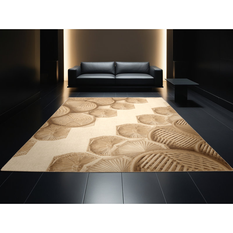 Machine Washable Templeton Dim Sum Basket Global Inspired Geometric Rug in Beige – Beige Binding, 4x6