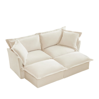 Canapé modulaire en chenille avec 2 repose-pieds | Canapé-lit modulaire convertible 2 places pour le salon