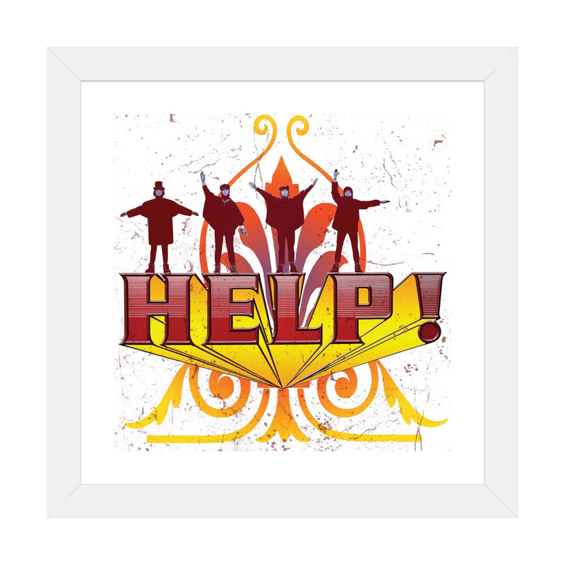 Fab 4 Help! - Advertisements Print, 16" H x 16" W x 1" D, White Framed Paper, White