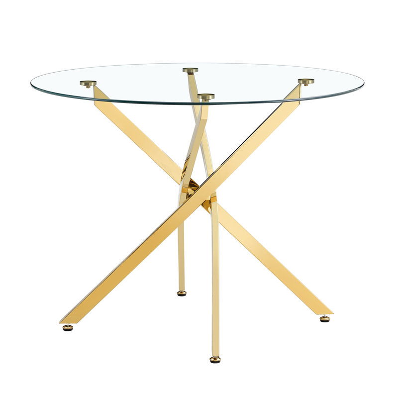 Table de salle à manger ronde en verre, table ronde en verre trempé transparent de style minimaliste moderne, pieds de table en métal, convient pour la cuisine, la salle à manger