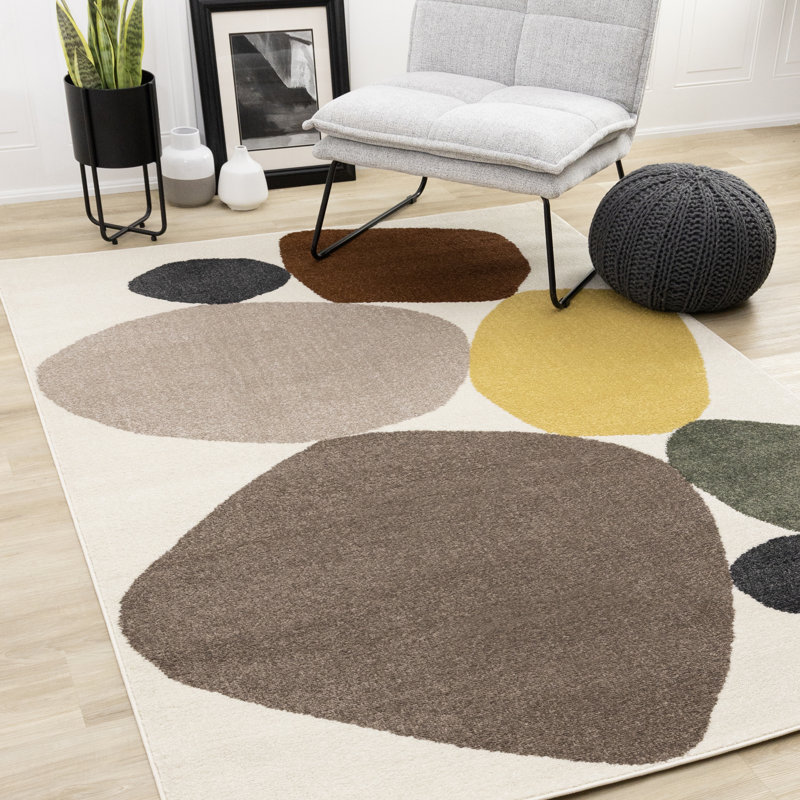 Tapis d'intérieur jaune à poils courts Mentko, Rectangle 5 pi 3 po x 7 pi 7 po