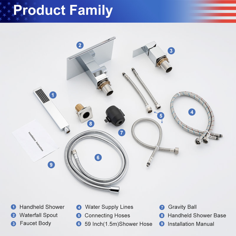 1 Handle Wall Waterfall Faucet with Diverter, Chrome