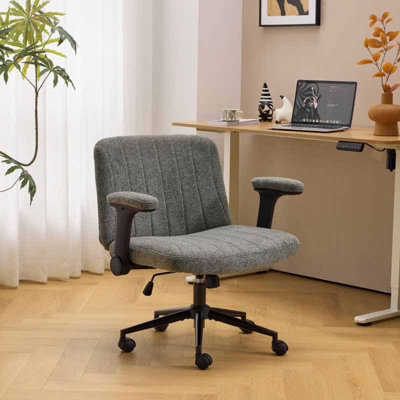 Fauteuil pivotant en chenille avec accoudoirs rabattables réglables pour les jambes croisées, Gris, Noir